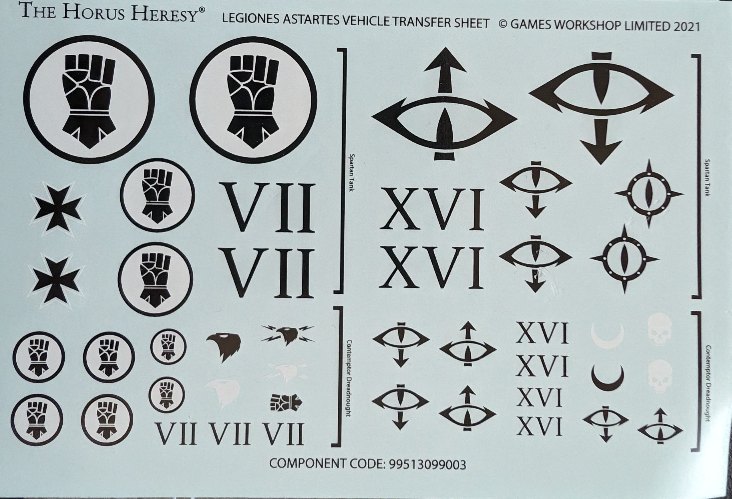Horus Heresy Age of Darkness Legiones Astartes Vehicle Transfer Sheet