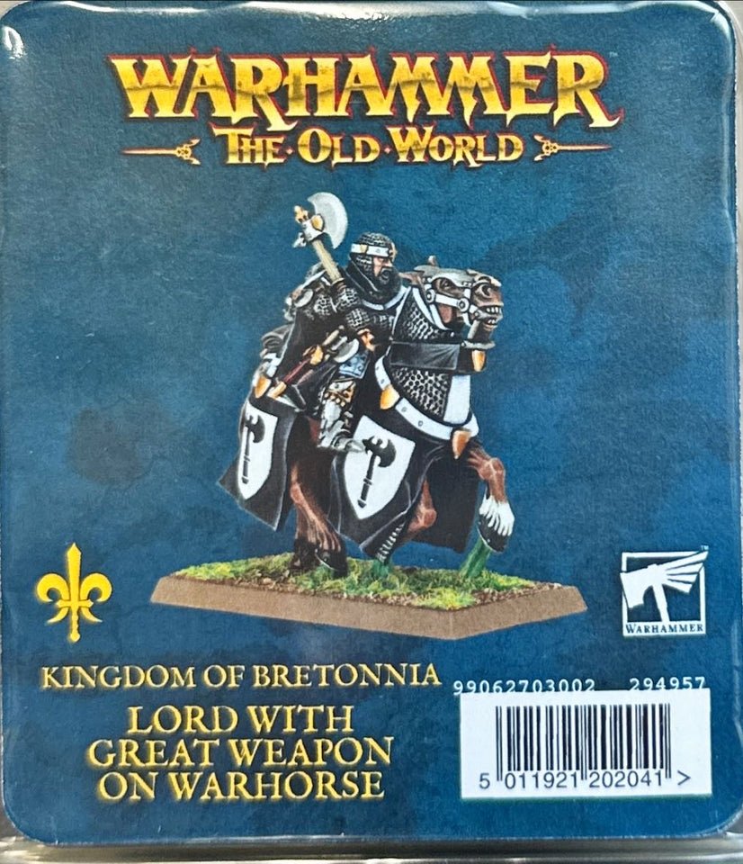Kingdom Of Bretonnia Lord On Warhorse With Great Weapon, NEW, OOP, MTO Blister Box