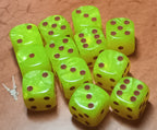 12 x 16mm D6 Clear Shimmer with Black UK Made Dice