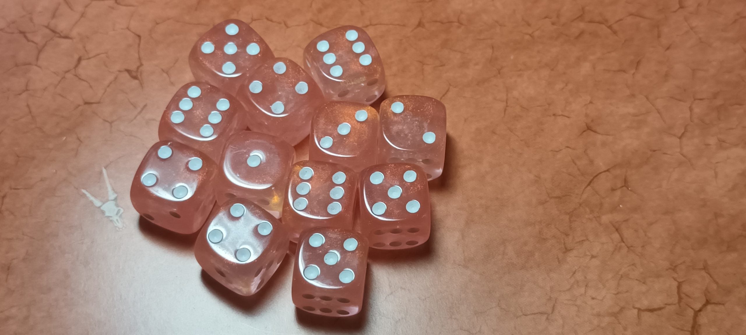 12 x 16mm D6 Clear Shimmer with Black UK Made Dice