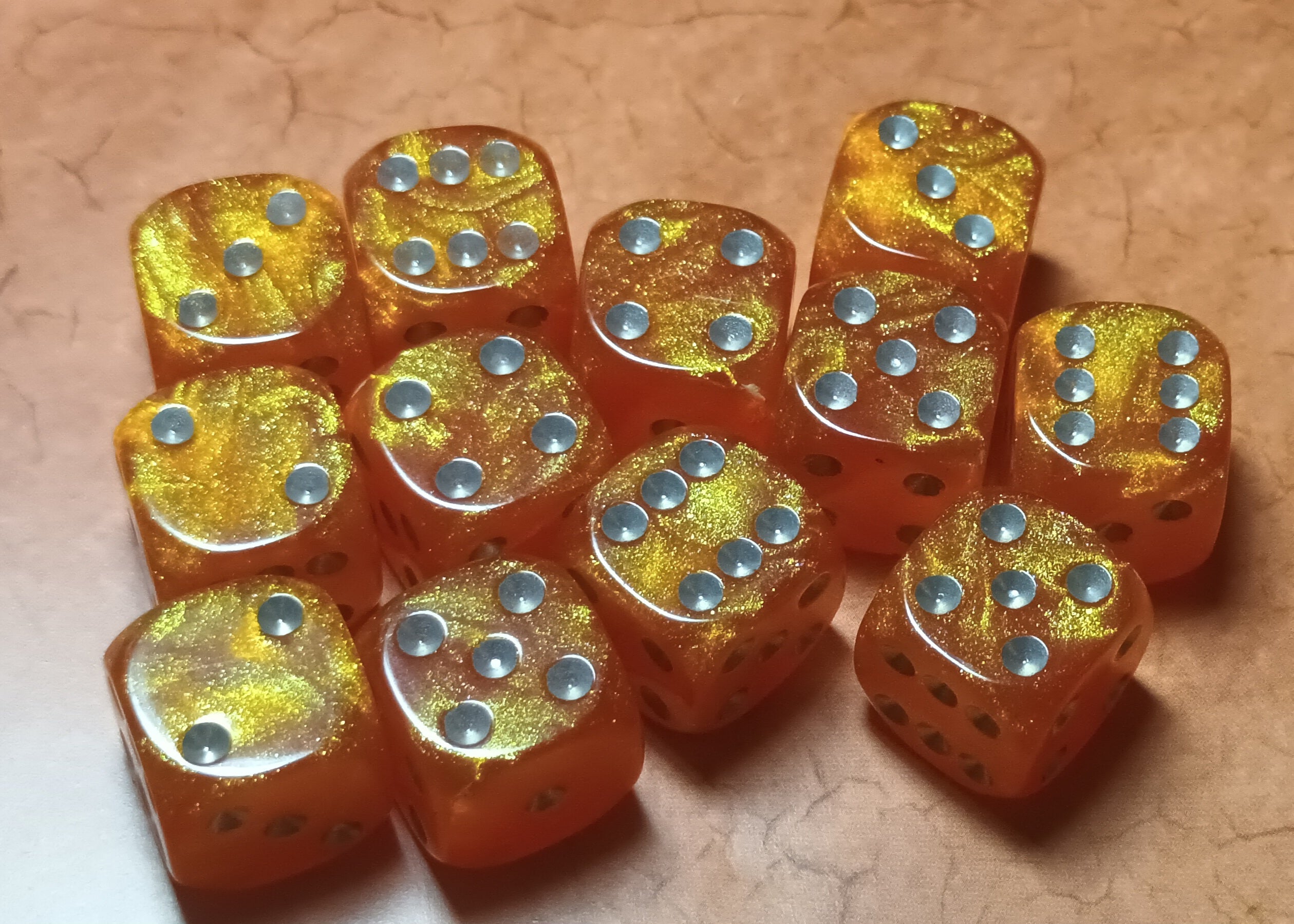 12 x 16mm D6 Clear Shimmer with Black UK Made Dice