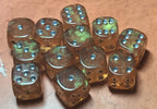 12 x 16mm D6 Yellow Shimmer with Silver UK Made Dice