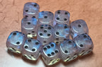 12 x 16mm D6 Clear Shimmer with Black UK Made Dice