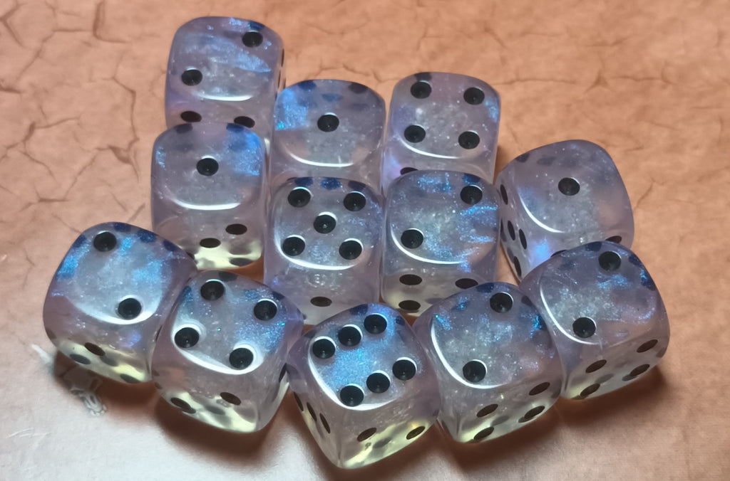 12 x 16mm D6 Powder Blue Opaque with Gold UK Made Dice