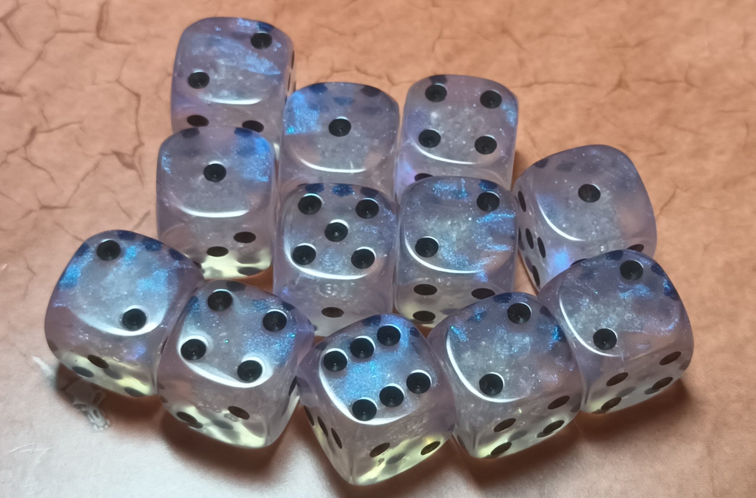 12 x 16mm D6 Powder Blue Opaque with Gold UK Made Dice