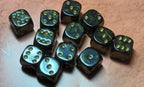 12 x 16mm D6 Clear Shimmer with Black UK Made Dice