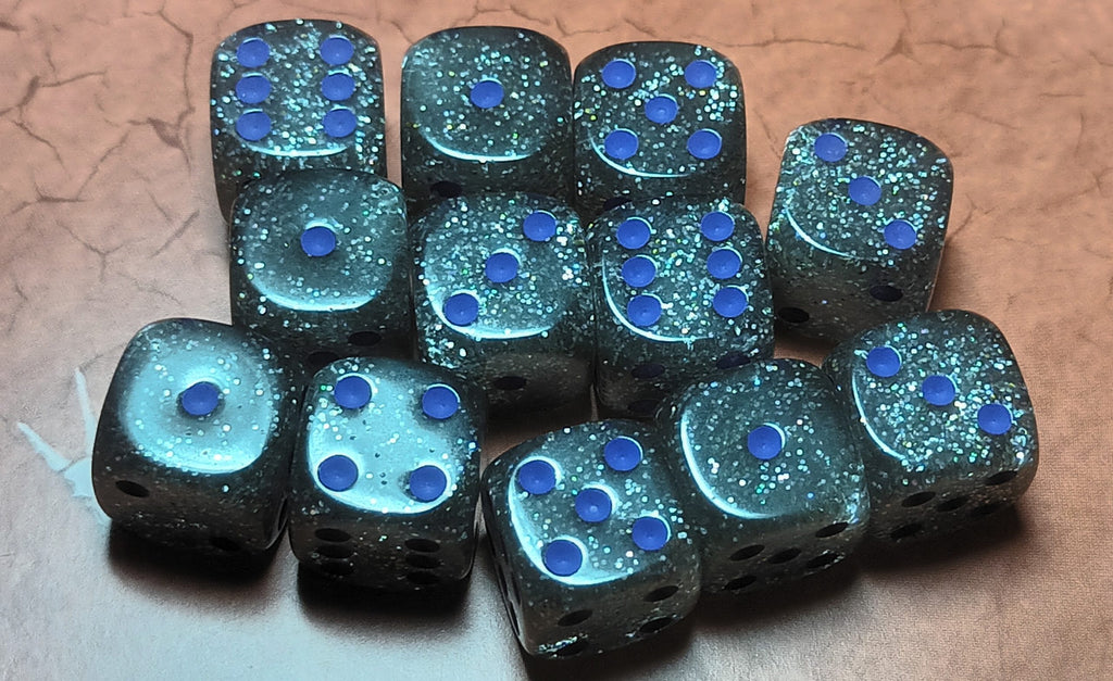 12 x 16mm D6 Bright Green Opaque with Red UK Made Dice