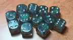 12 x 16mm D6 Powder Blue Opaque with Gold UK Made Dice
