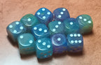 12 x 16mm D6 Clear Shimmer with Black UK Made Dice