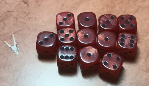 12 x 12mm D6 Red Pearl with Black UK Made Dice