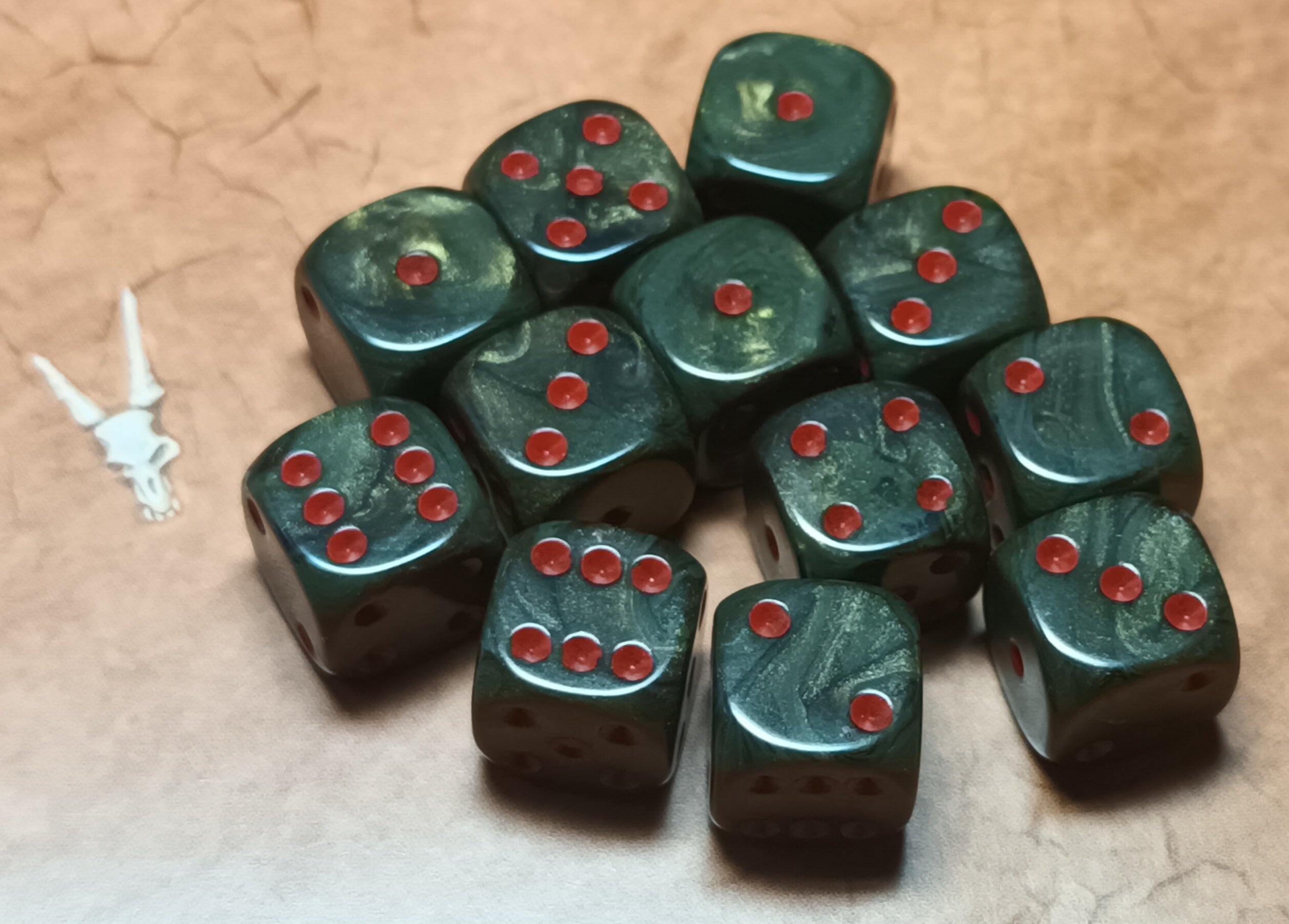 12 x 12mm D6 Black Gold Pearl with Red UK Made Dice