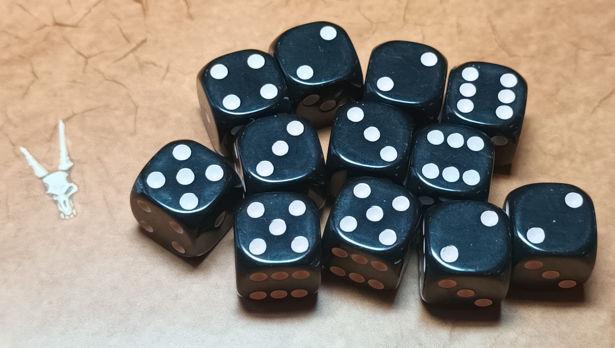 12 x 12mm D6 Black Opaque with Powder Pink UK Made Dice
