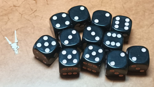 12 x 12mm D6 Black Opaque with Powder Pink UK Made Dice