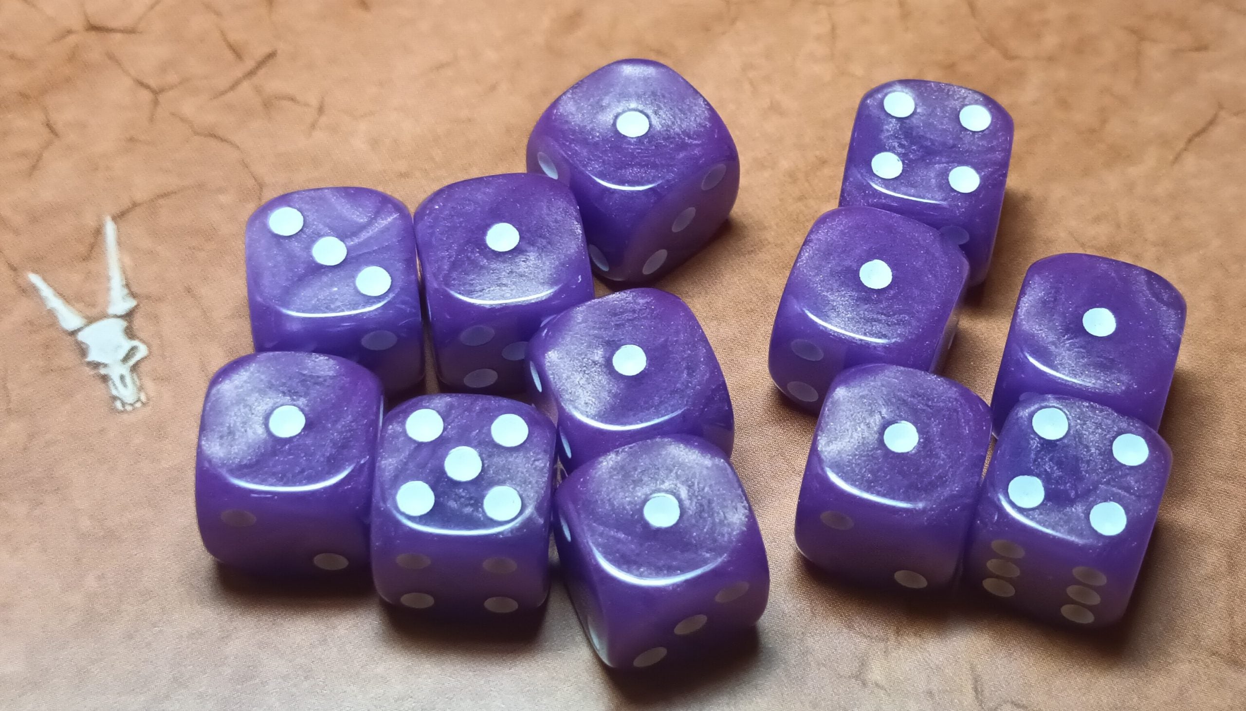 12 x 12mm D6 Purple with Gold Shimmer with White UK Made Dice