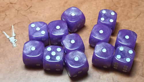 12 x 12mm D6 Purple with Gold Shimmer with White UK Made Dice