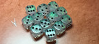 12 x 16mm D6 Clear Blue Green Shimmer with Black UK Made Dice