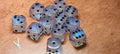 12 x 16mm D6 Clear Blue Shimmer with Black UK Made Dice