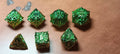 7 x Polyhedral Dice Metal Leaf Green with Gold Dice