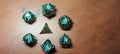 7 x Polyhedral Dice Hollow Metal Leaf Green with Silver Dice