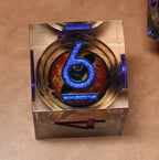 7 x Polyhedral Dice Resin Liquid Core Orange Dragon Eye Clear with Blue Dice