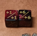 Magic The Gathering Token D6 x 2 +1/+1 Red Black with Gold Dice