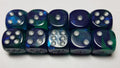 10 x 16mm D6 Blue Green with Silver Dice