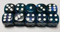10 x 16mm D6 Blue Black with White Dice