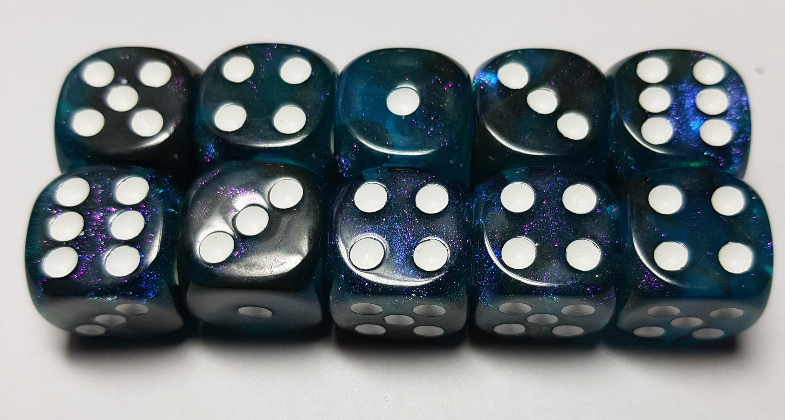 10 x 16mm D6 Blue Black with White Dice