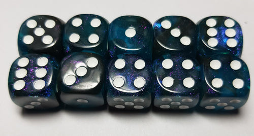 10 x 16mm D6 Blue Black with White Dice