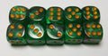 10 x 16mm D6 Green Black with Gold Dice
