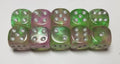 10 x 16mm D6 Green Pink with Silver Dice