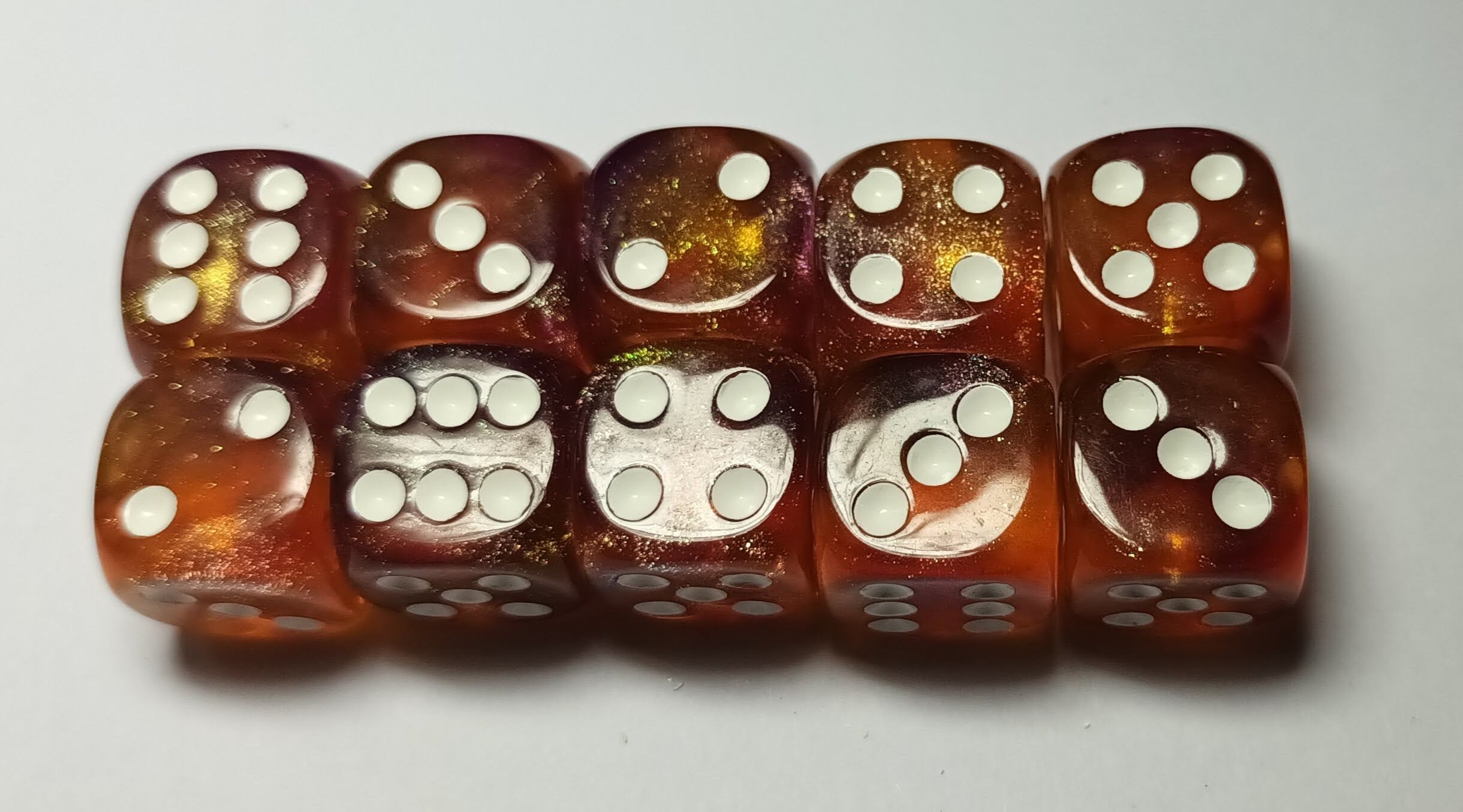 10 x 16mm D6 Orange Purple with White Dice