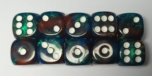 10 x 16mm D6 Blue Red with White Dice