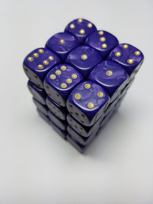 36 x 12mm D6 Pearl Purple with Gold Dice