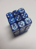 36 x 12mm D6 Pearl Blue with White Dice