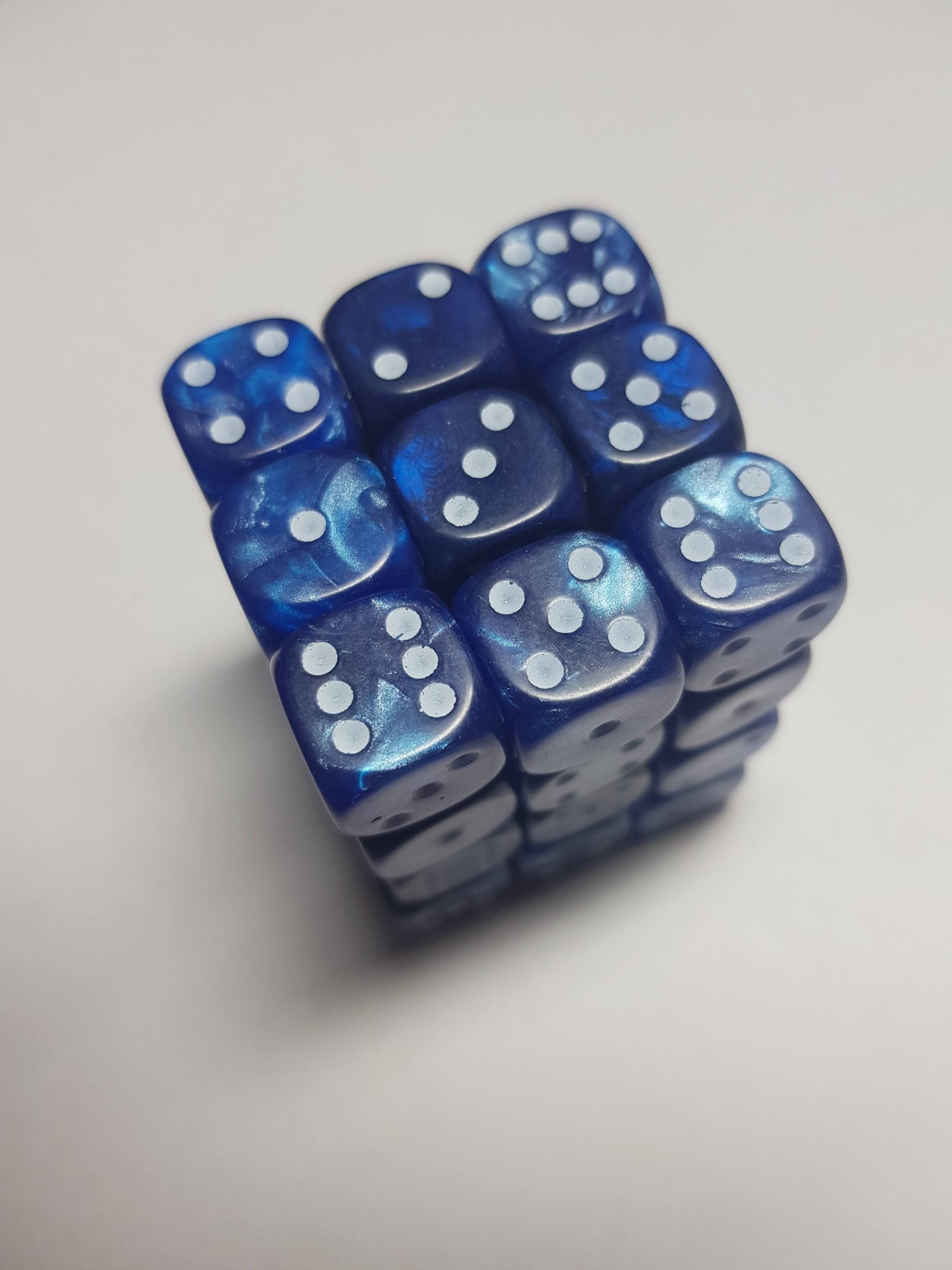 36 x 12mm D6 Pearl Blue with White Dice