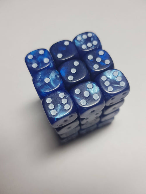36 x 12mm D6 Pearl Blue with White Dice