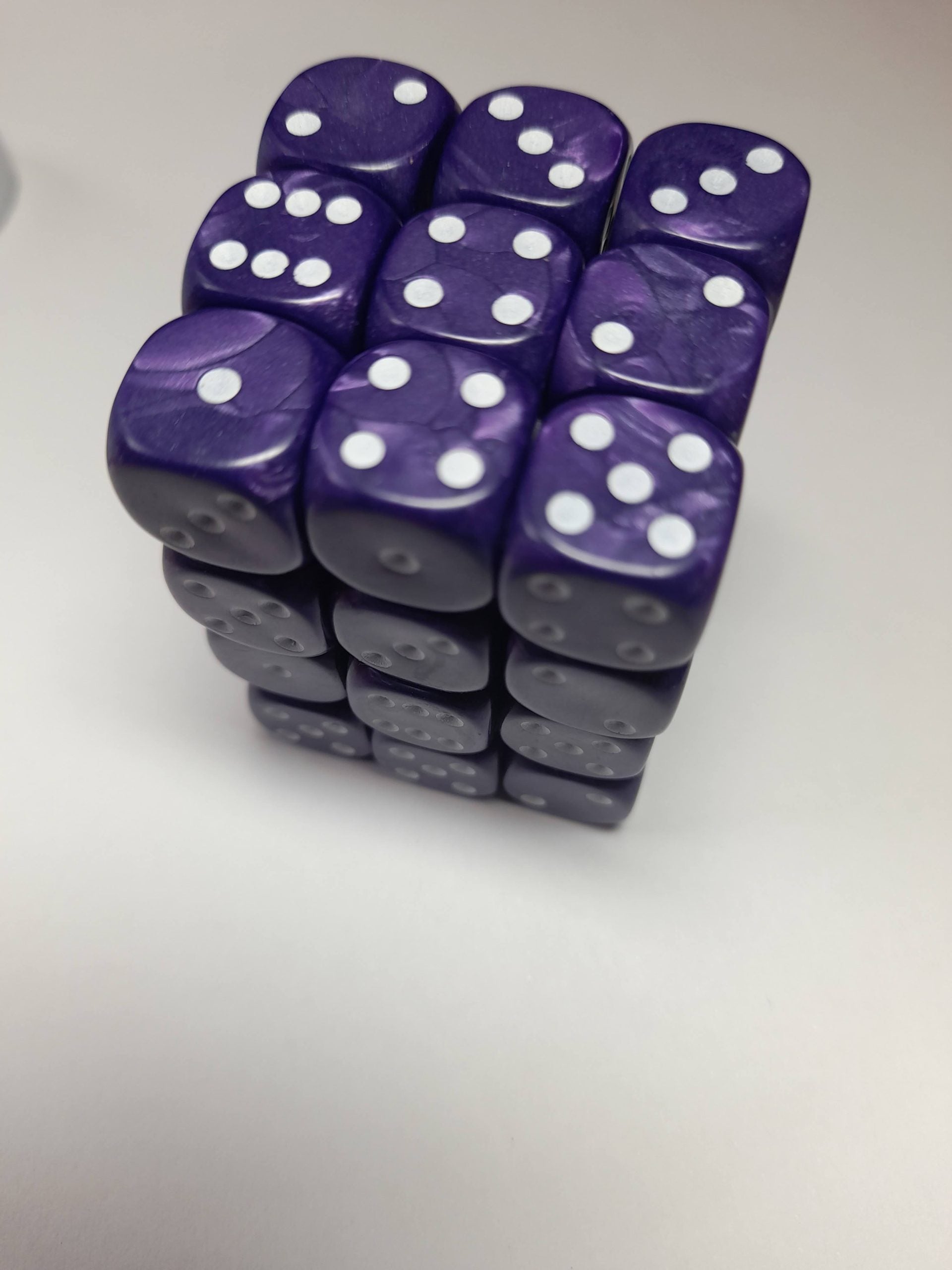 36 x 12mm D6 Pearl Purple with White Dice