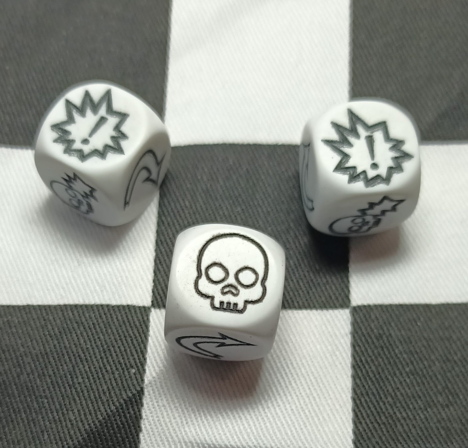 16mm Blood Bowl White with Black Block Dice x 3 Set