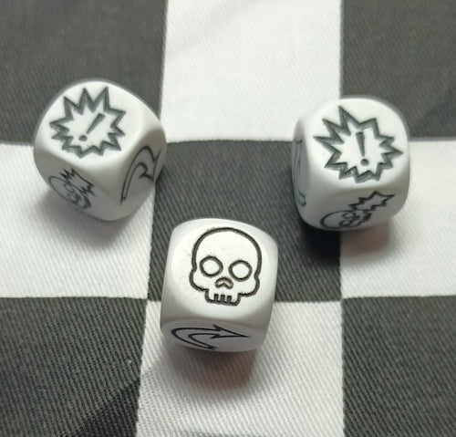 16mm Blood Bowl White with Black Block Dice x 3 Set