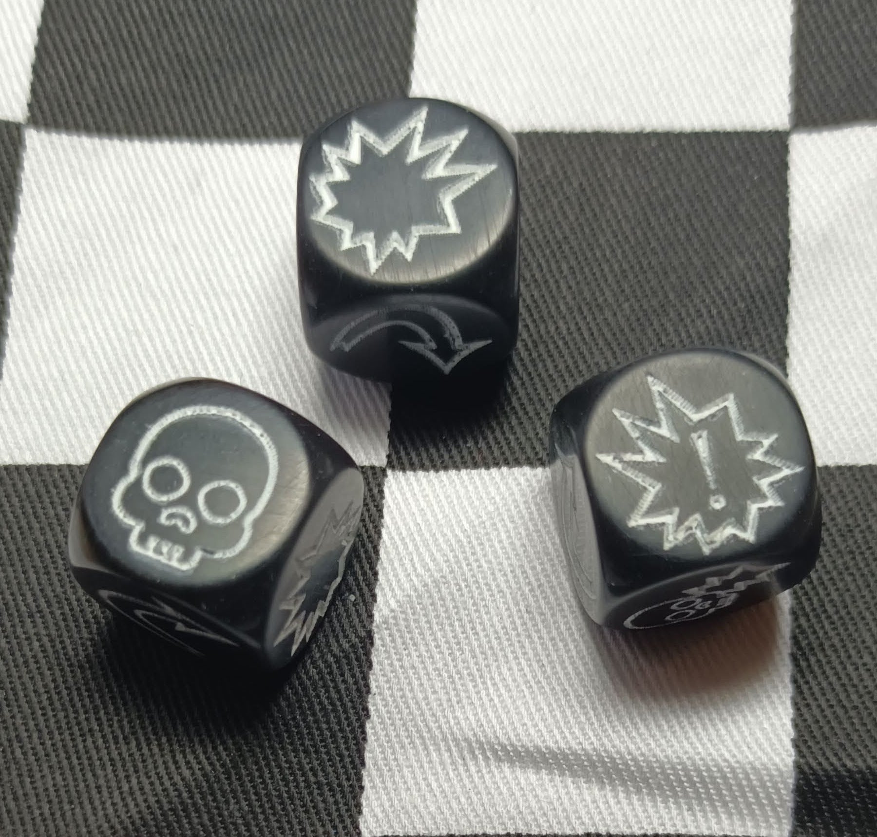 16mm Blood Bowl Black with White Block Dice x 3 Set