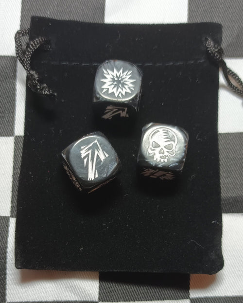 16mm Blood Bowl Black with White Pearl Block Dice x 3 Set