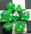 7 x Polyhedral Dice Chaos Glitter Green with White