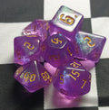 7 x Polyhedral Dice Chaos Glitter Purple with Gold