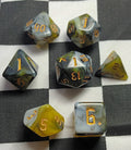 7 x Polyhedral Dice Chaos Mist Yellow Black White with Gold