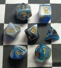 7 x Polyhedral Dice Chaos Mist Blue Black White with Gold
