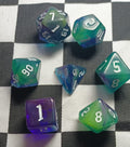7 x Polyhedral Dice Chaos Mist Green White Purple with White