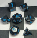 7 x Polyhedral Dice Chaos Opaque Black with Blue
