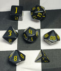 7 x Polyhedral Dice Chaos Opaque Black with Yellow