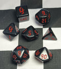 7 x Polyhedral Dice Chaos Opaque Black with Red